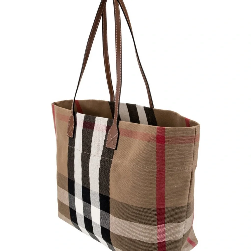NWT Burberry Tote in Brown, Red, and Black Check - Picture 3 of 6